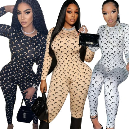 Slim Fit Moon Print Jumpsuit for Women