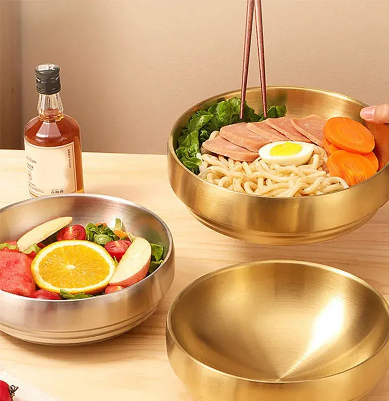 304 Stainless Steel Double Layer Noodle Bowl Gold Silver