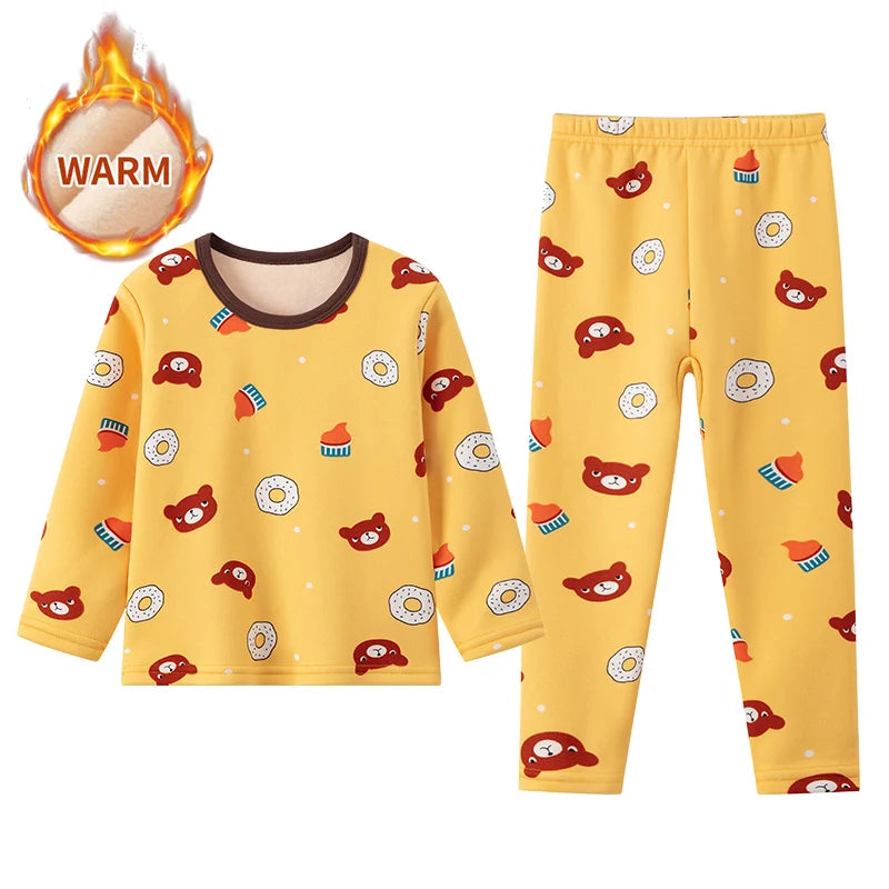 Children's Cartoon Printed Thick Warm Underwear Set