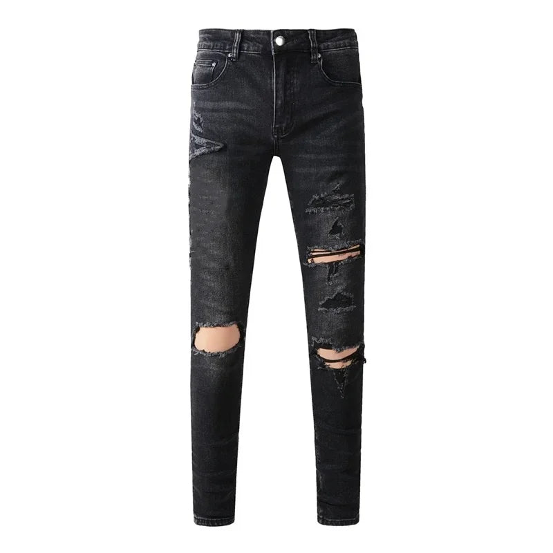 Men's Retro Wash Low Rise Elastic Skinny Denim Jeans