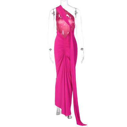 Hugcitar One Shoulder Backless Maxi Dress Women