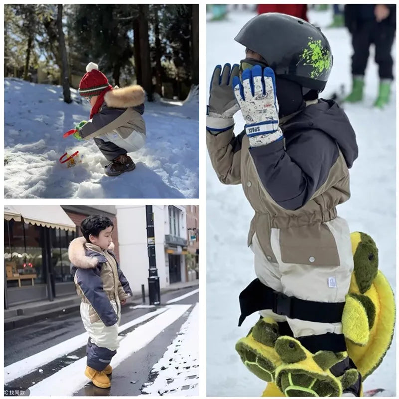 Children's Waterproof Hooded Ski Suit Jumpsuit