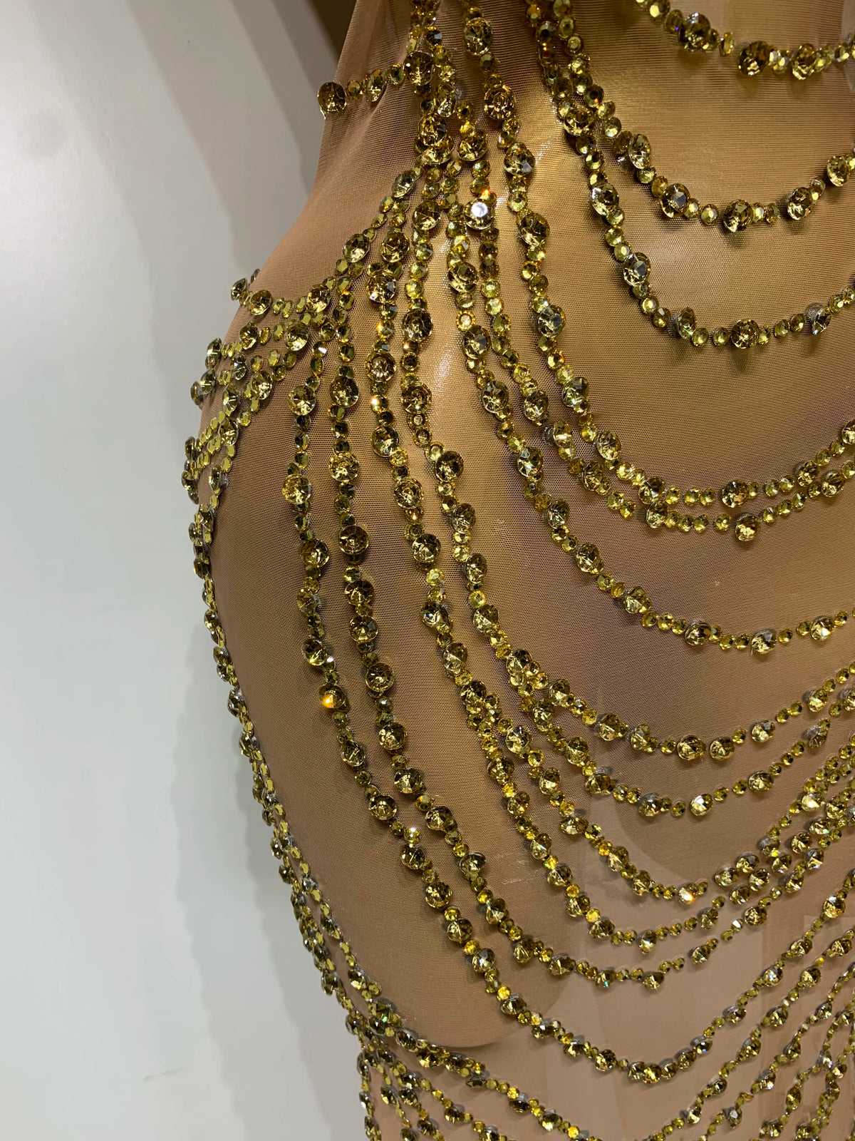 Sparkly Rhinestone Transparent Mesh Long Dress