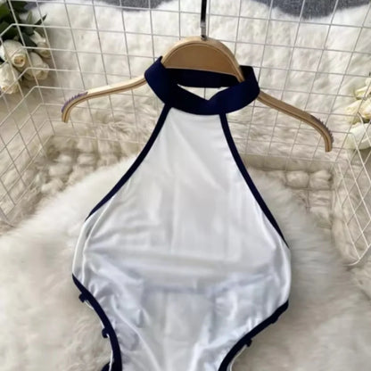 Women Transparent Lace Up Halter Bodysuit Romper