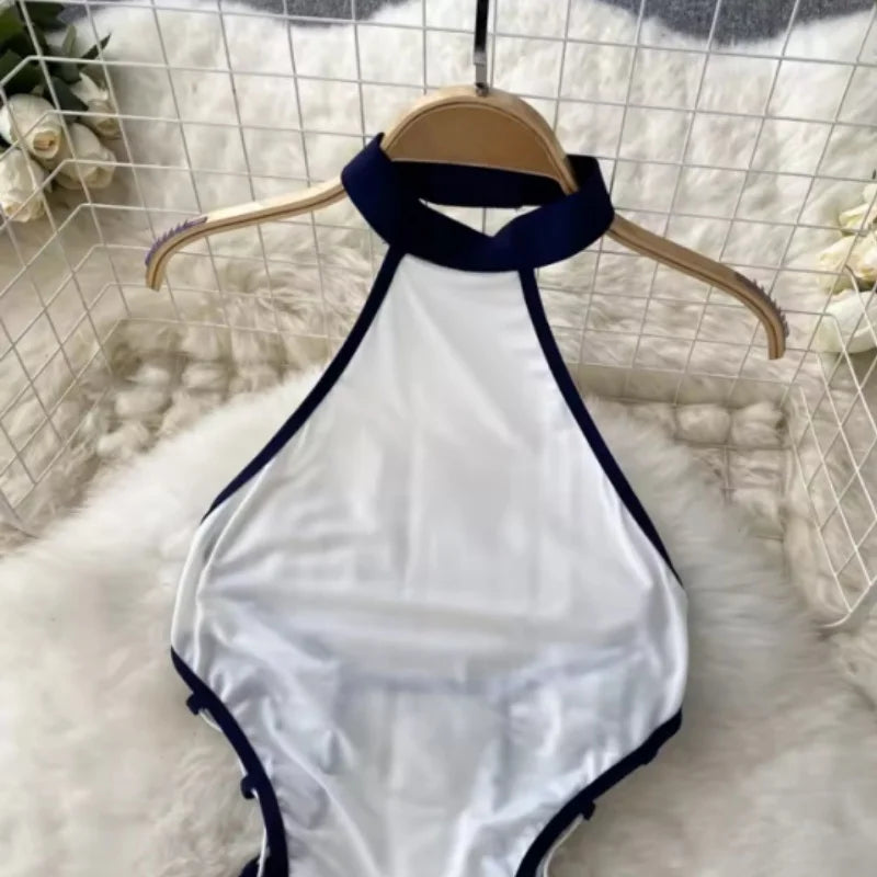 Women Transparent Lace Up Halter Bodysuit Romper
