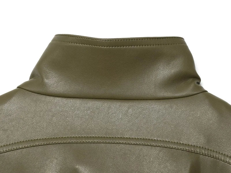 MUJER Faux Leather Cropped Bomber Jacket for Women
