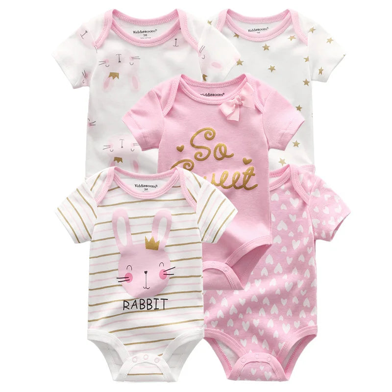 Kiddiezoom Cartoon Short Sleeve Baby Bodysuits 100% Cotton