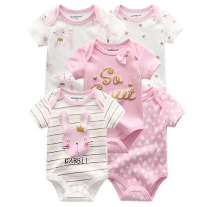 Kiddiezoom Cartoon Short Sleeve Baby Bodysuits 100% Cotton