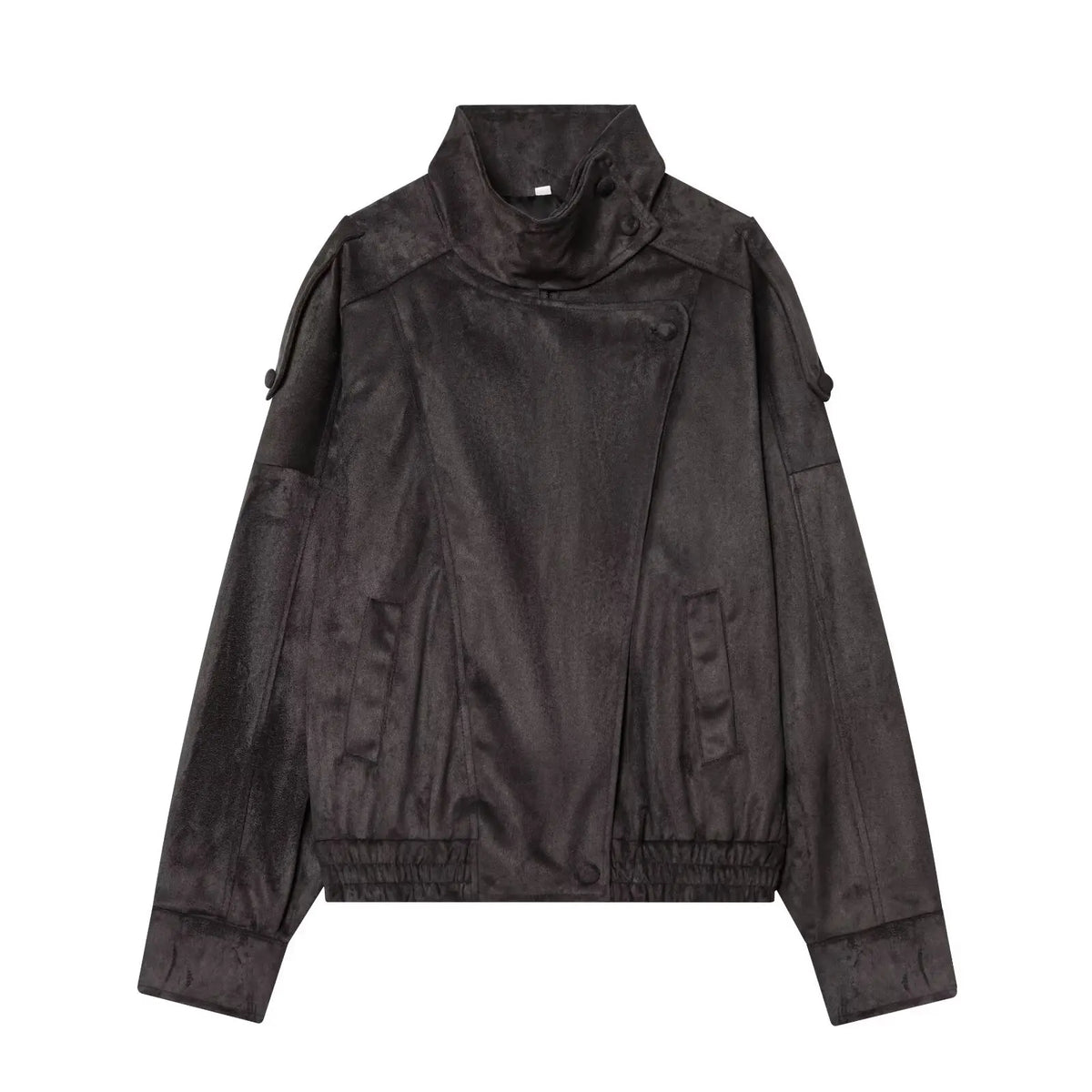 Black Long Sleeve Faux Leather Motorcycle Jacket