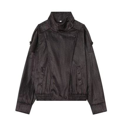 Black Long Sleeve Faux Leather Motorcycle Jacket