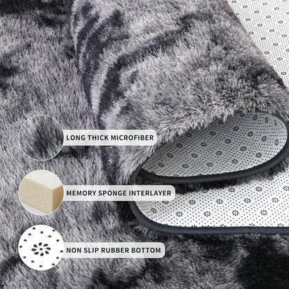 Black Plush Long-Pile Carpet, Soft Non-Slip Rug