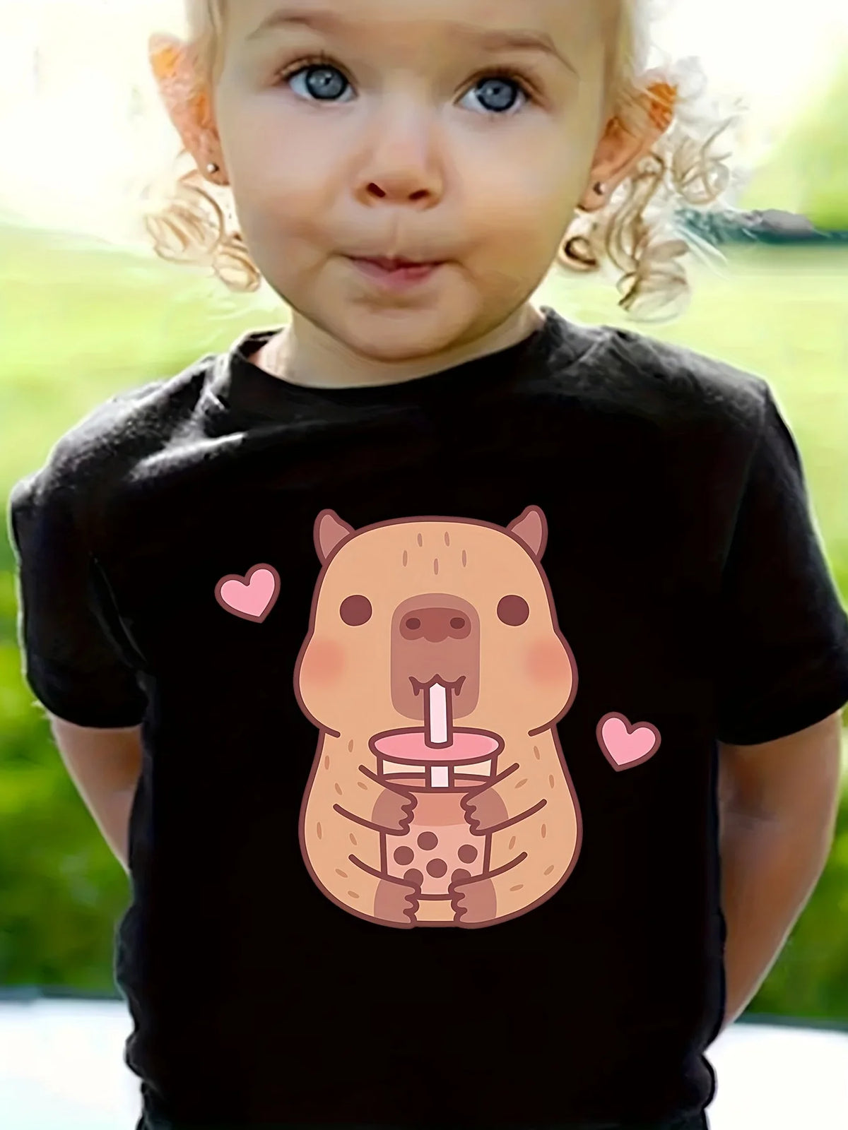 Capybara Print Girls Summer T-Shirt Short Sleeve