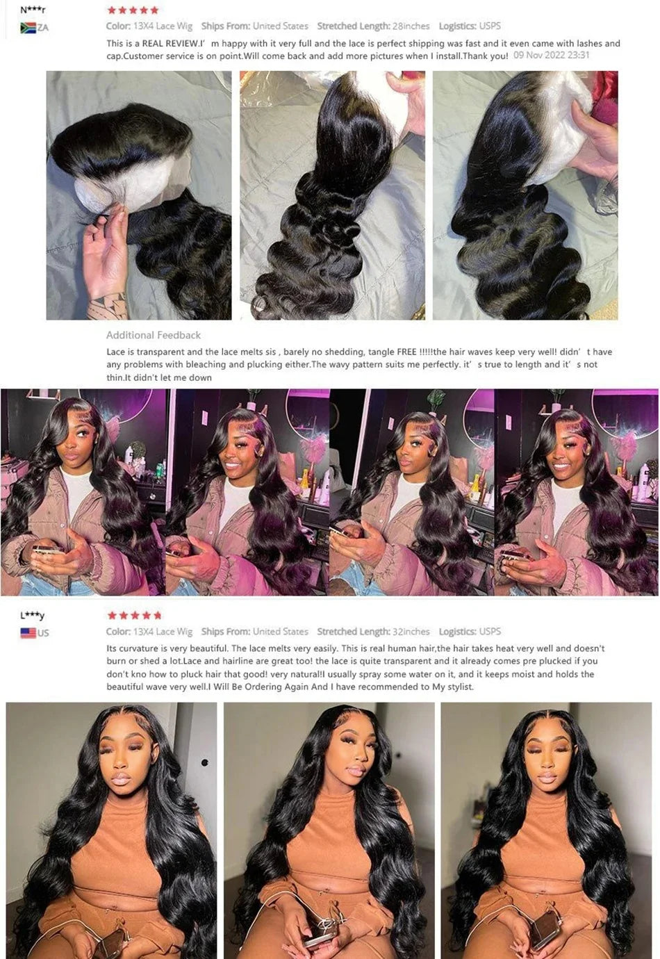 40 Inch Body Wave Human Hair Lace Front Wig