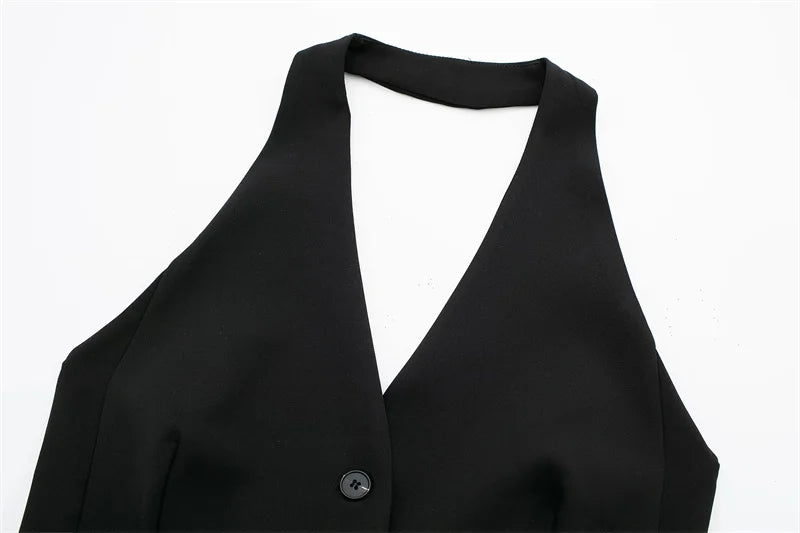 MUJER Off Shoulder Black White Cropped Vest