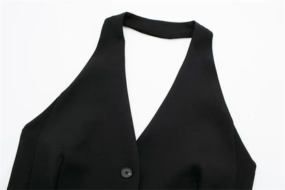 MUJER Off Shoulder Black White Cropped Vest