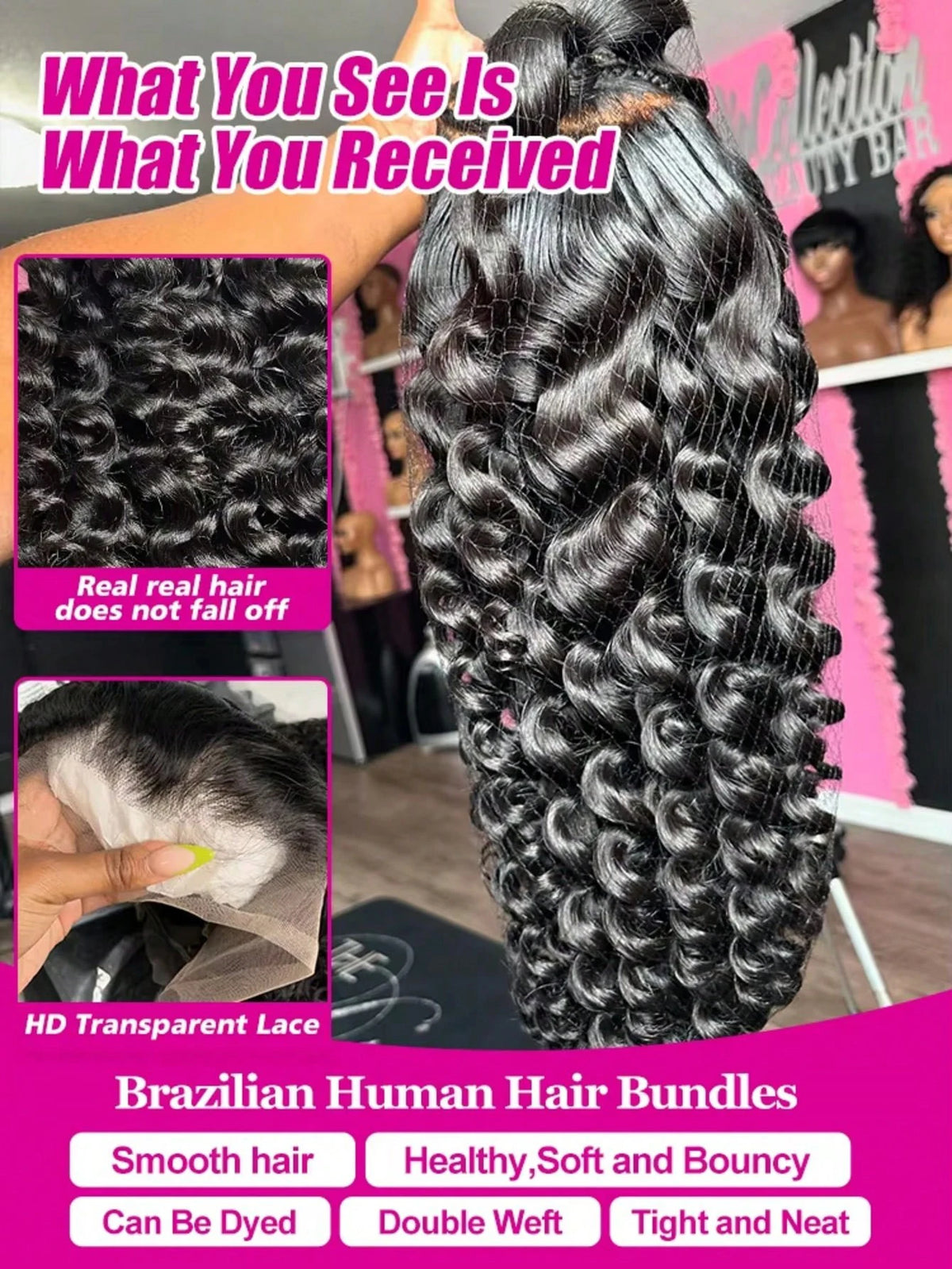 42 Inch Brazilian Deep Wave Human Hair Wig Transparent Lace