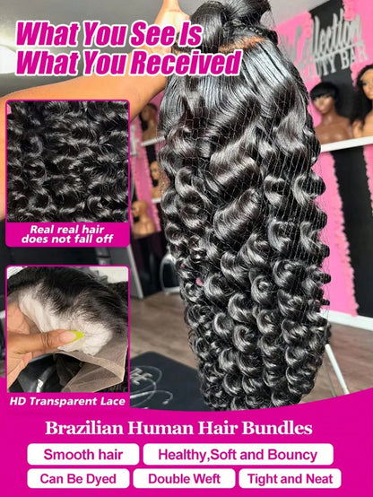 42 Inch Brazilian Deep Wave Human Hair Wig Transparent Lace