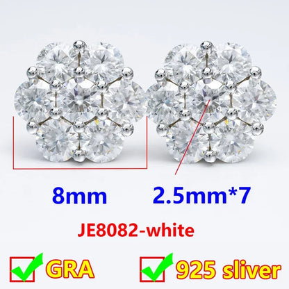 Classic Moissanite Diamond Flower Stud Earrings in Silver