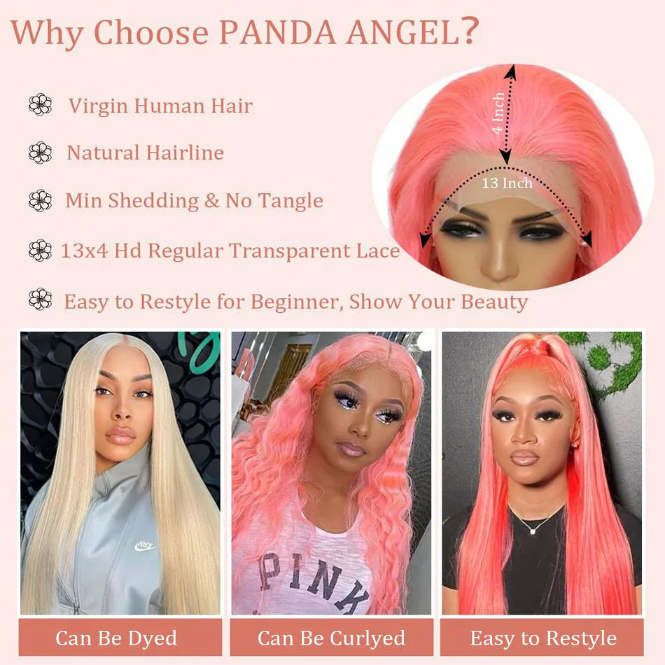 Pink 30 Inch Straight Lace Front Wig Human Hair