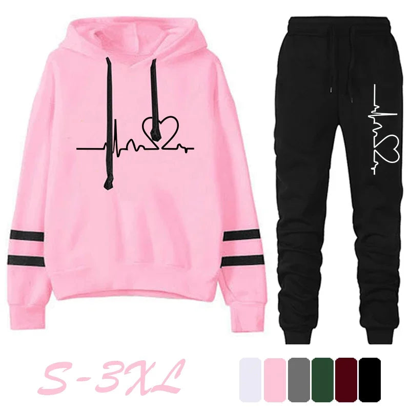 Womens Casual Stripe Hoodie and Sweatpants Set