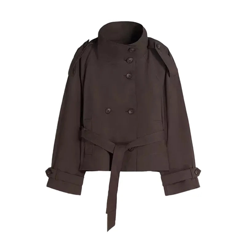 Double-Sided Long Trench Coat for Women with Pockets