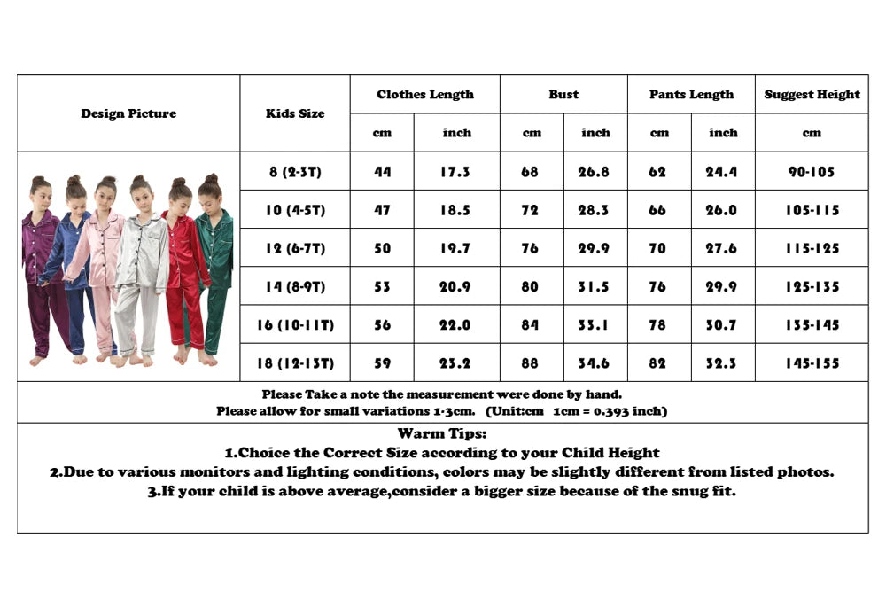 Silk Satin Pajamas Set for Kids