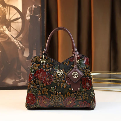 Vintage Floral Pattern PU Leather Handbag