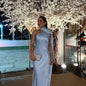 Elegant Halter Dress Women Solid Backless Maxi Dress