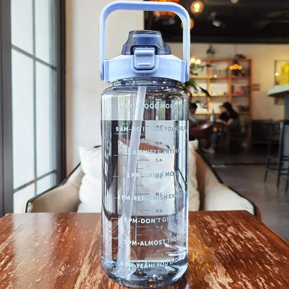 2 Liters Portable Plastic Travel Water Bottle with Straw