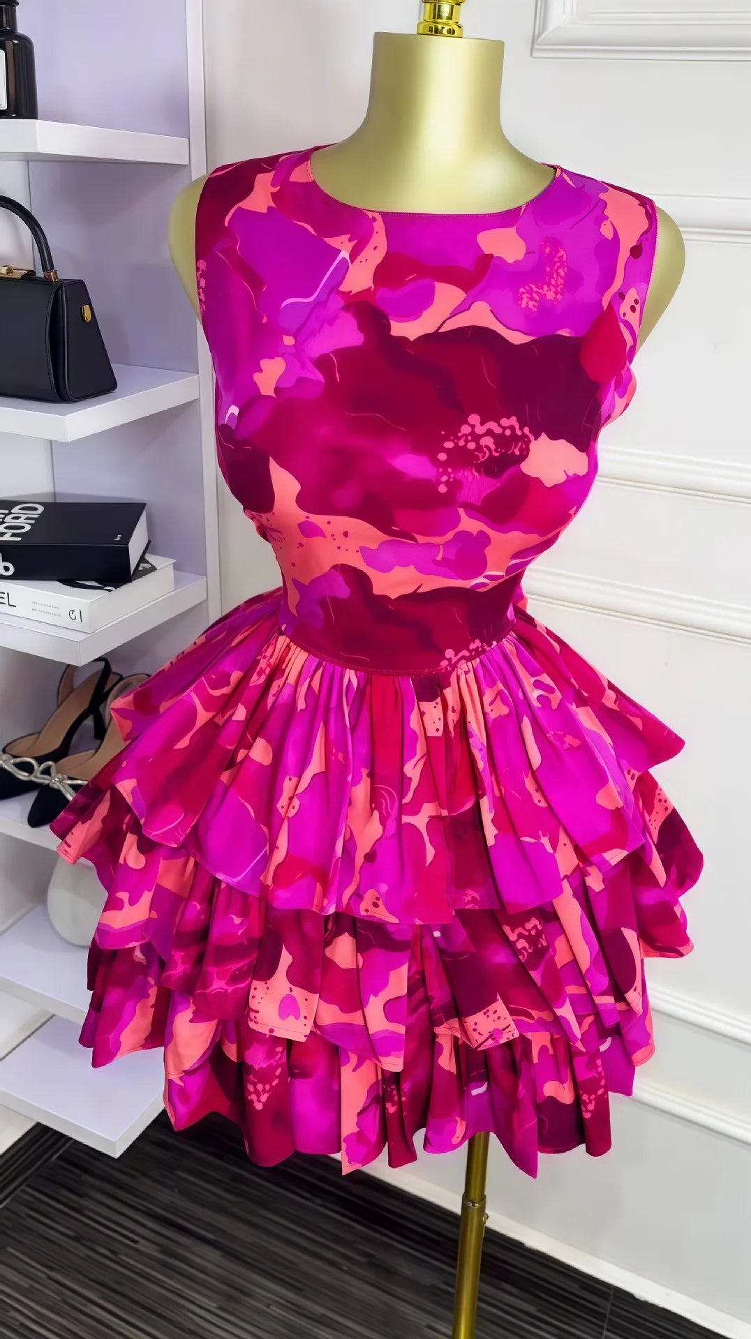 Floral Printed Sleeveless Ball Gown Dress for Women