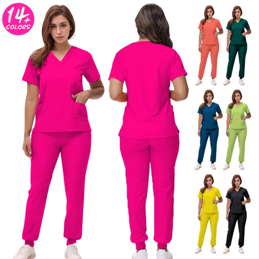 Stretchy V-Neck Nurse Scrub Set Jogger Pants