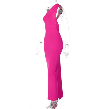 Hugcitar One Shoulder Backless Maxi Dress Women