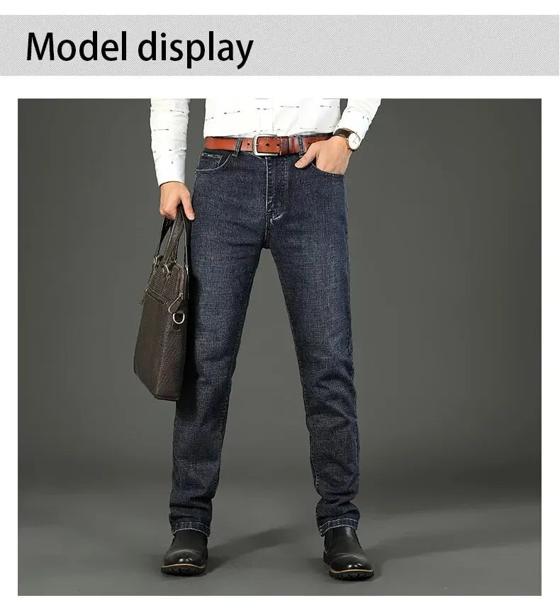 Men's Casual Straight Stretch Jeans Blue Black Denim