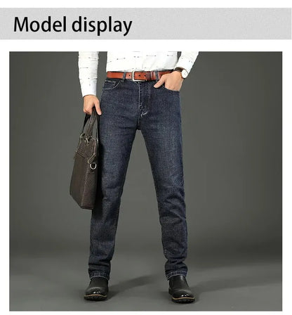 Men's Casual Straight Stretch Jeans Blue Black Denim