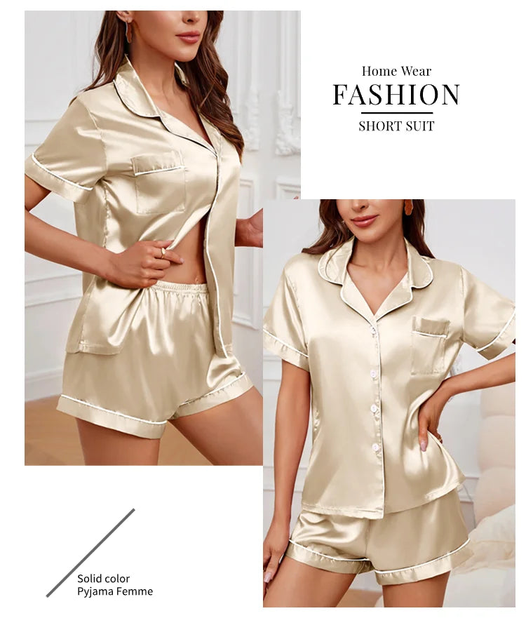 Silk Satin Pajamas Set for Women with Button-Down Design