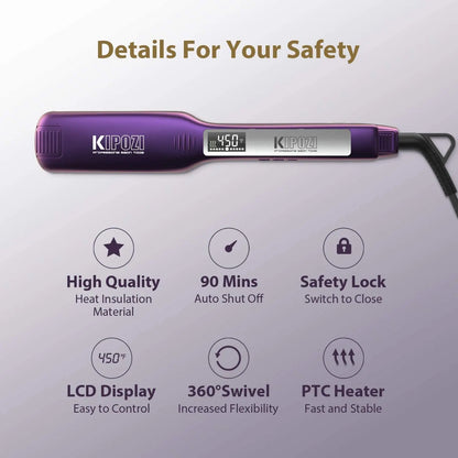 KIPOZI Titanium Flat Iron Hair Straightener with LCD Display