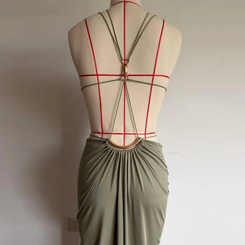 Backless Halter Dress for Women in Solid Polyester