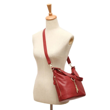 Zency Red Genuine Leather Hobo Shoulder Bag