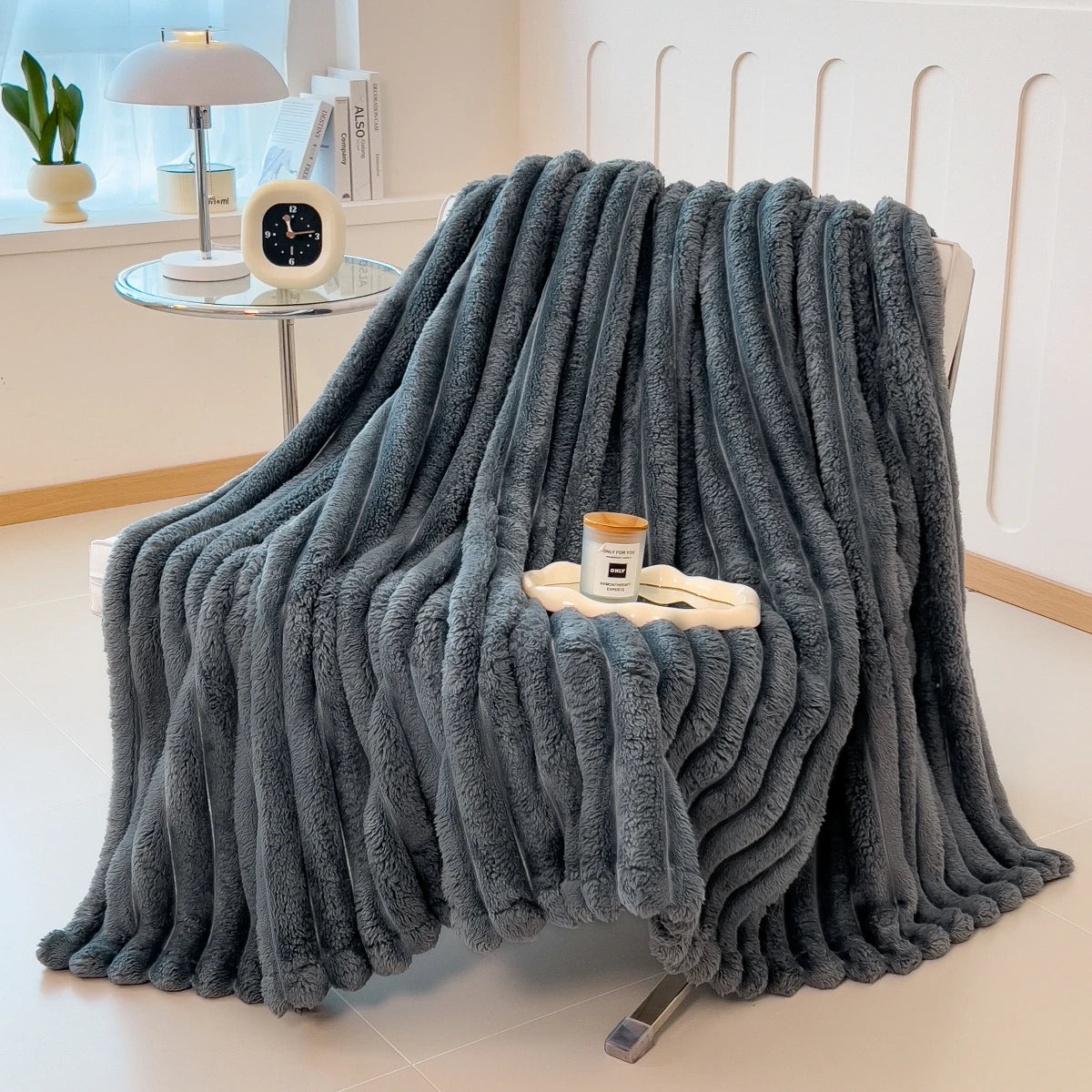 Striped Coral Fleece Multifunctional Blanket