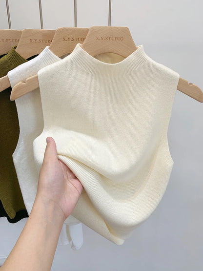 Women Slim Knitted Tank Top Sleeveless Solid Sweater