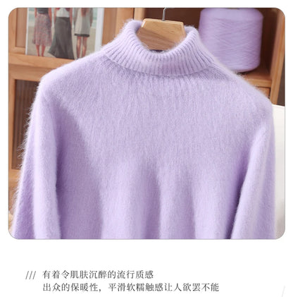 Mink Fur High Collar Pullover Sweater for Women