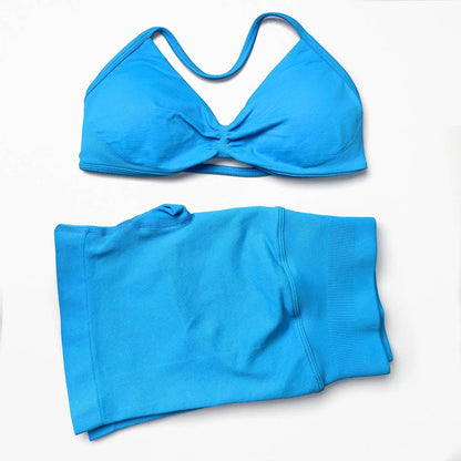 Seamless Strappy Yoga Bra and Scrunch Butt Shorts Set