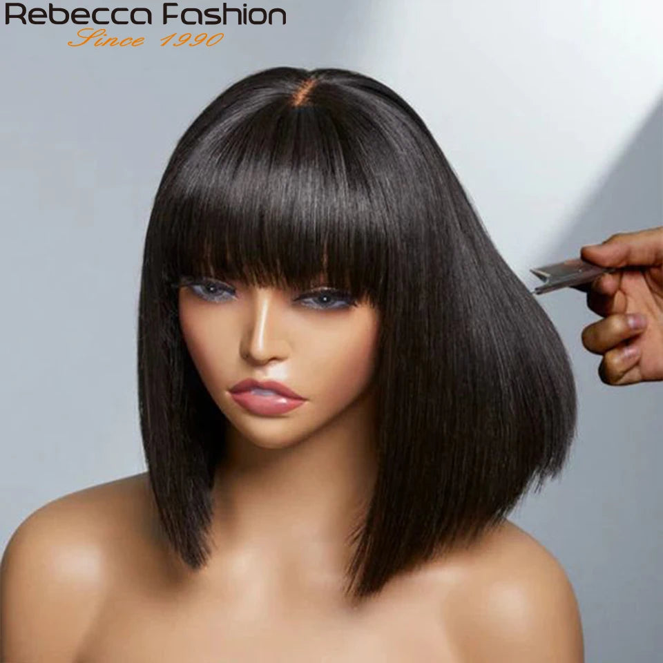 Straight Brazilian Human Hair Bob Wig With Bangs