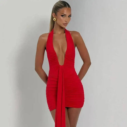 Leopard Print Halter Mini Dress for Women