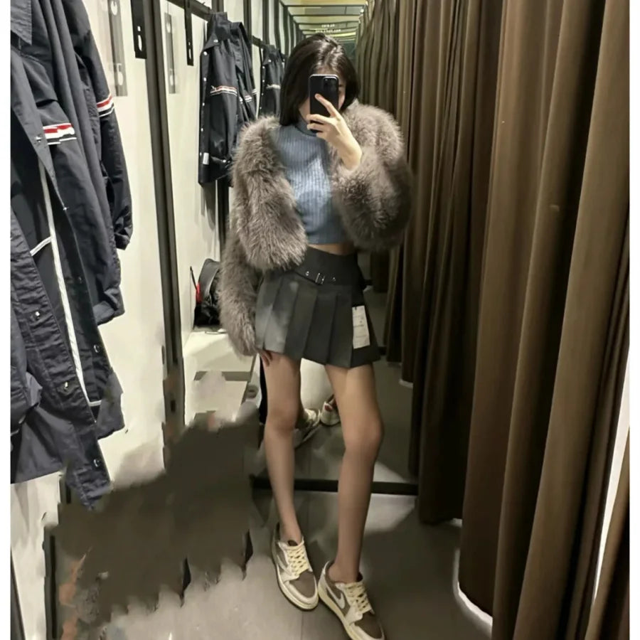 Women's Faux Fur Round Neck Short Jacket