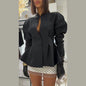 Chic Waist Cinched Women's Blazer Coat with Stand Collar