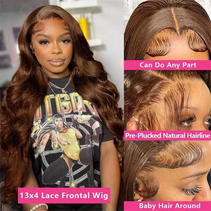 Chocolate Brown Body Wave Human Hair Wig 46 Inch