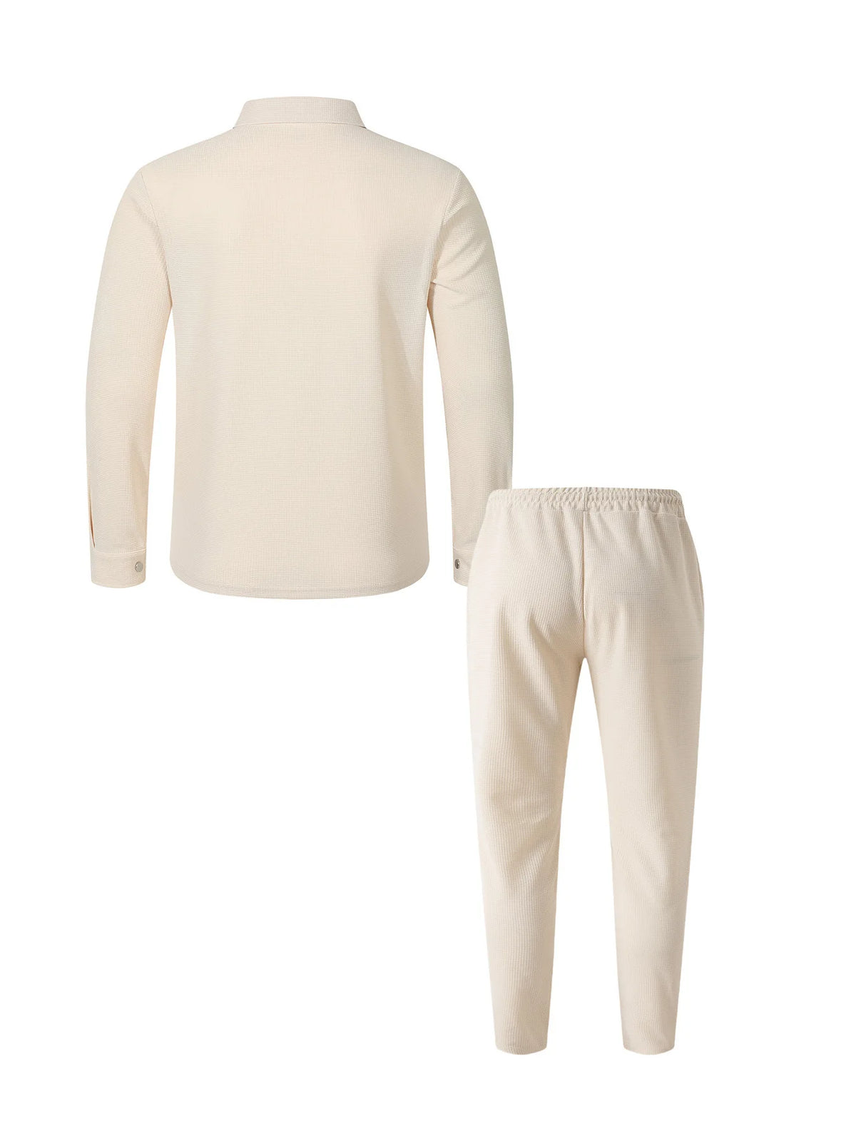 Men's Casual Waffle Pocket Jacket Set in Polyester
