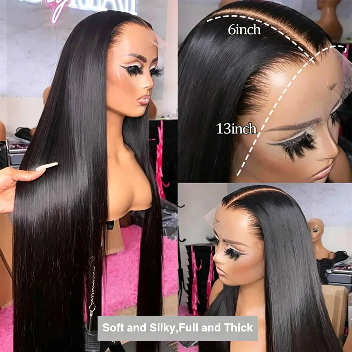 Straight Human Hair Lace Front Wig 40 42 Inch