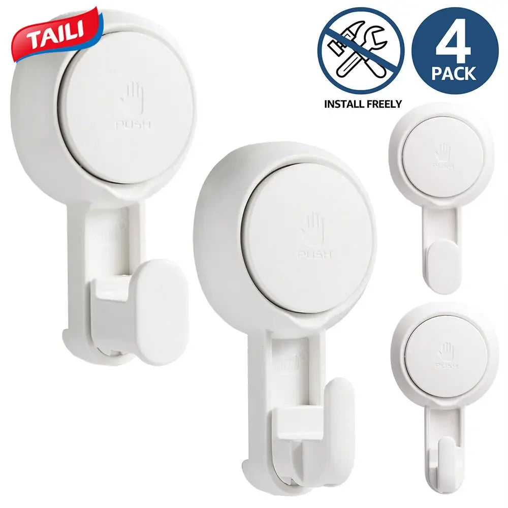 TAILI Heavy Duty Suction Cup Hooks 4pcs for Bathroom Kitchen